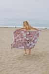 Hawaiian Flower Print Reversible Turkish Towel Made From 100% Cotton in Burgundy
