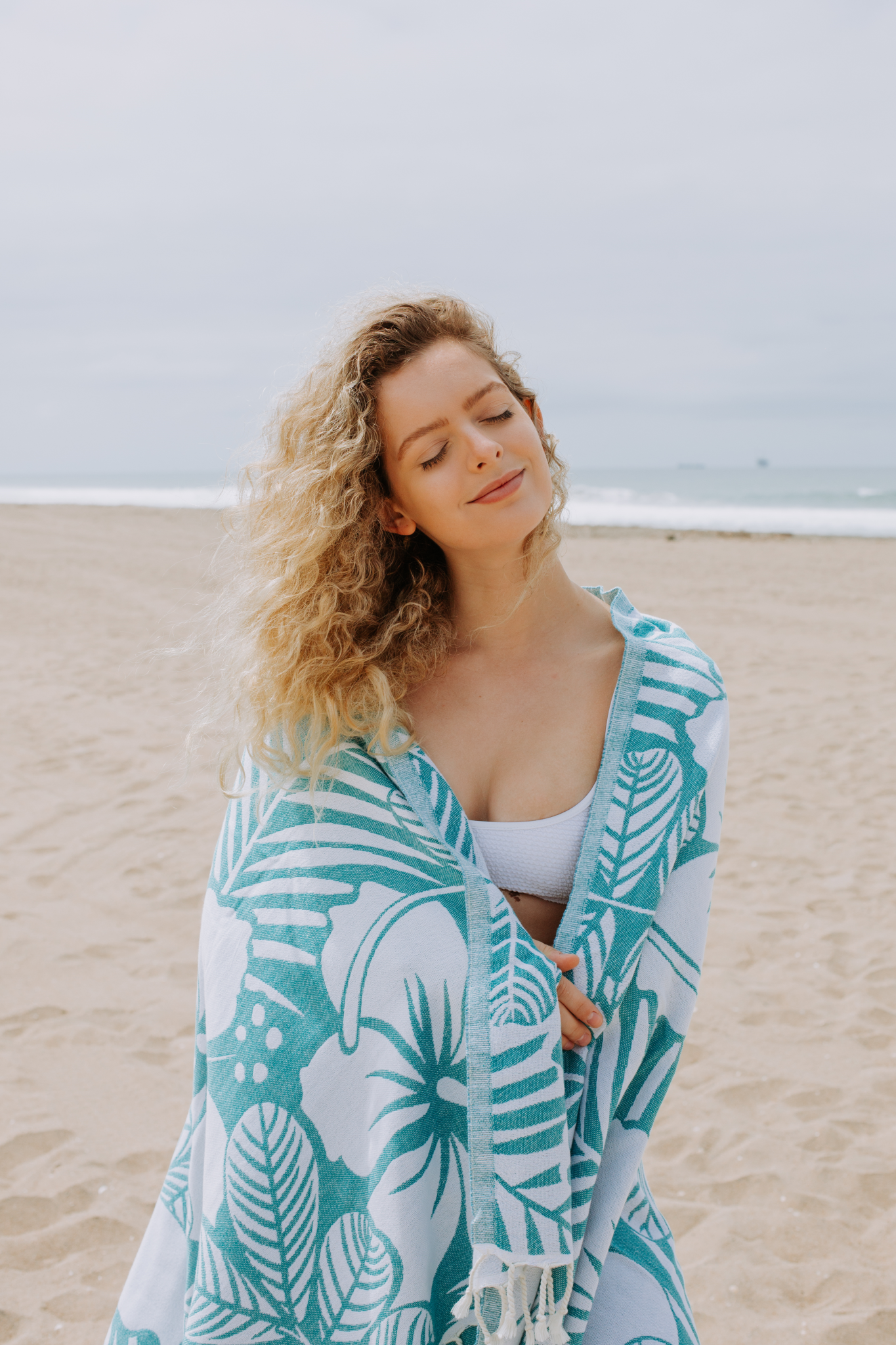 Hawaiian Flower Print Reversible Turkish Towel Made From 100% Cotton in Seagreen