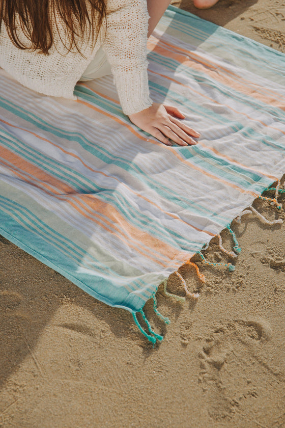 CLEARANCE - Rainbow Variegated Sand Free Turkish Towel in Mint