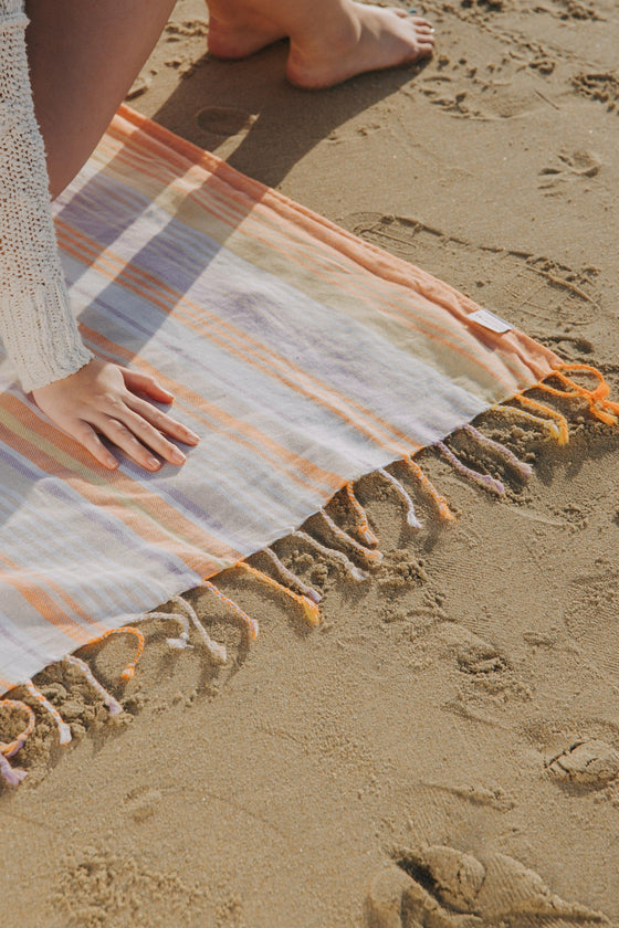 CLEARANCE - Rainbow Variegated Sand Free Turkish Towel in Orange