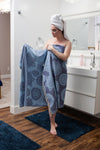 Mandala Flower Sand Resistant Turkish Towel in Navy