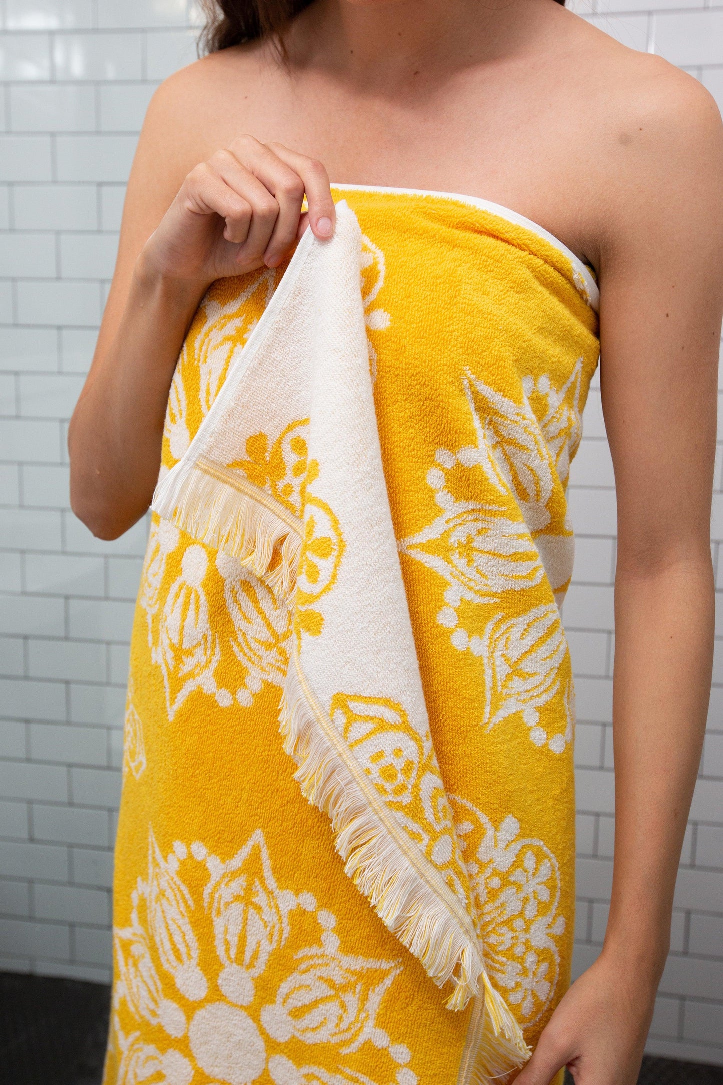 Mandala Full Terry Turkish Towel in Golden Yellow