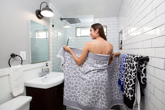 CLEARANCE - Leopard Full Terry Turkish Towel in Grey