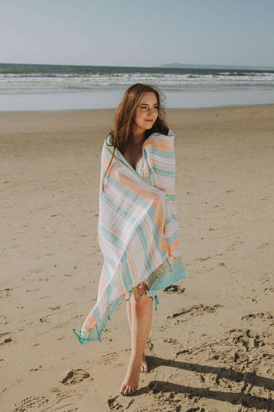 CLEARANCE - Rainbow Variegated Sand Free Turkish Towel in Mint