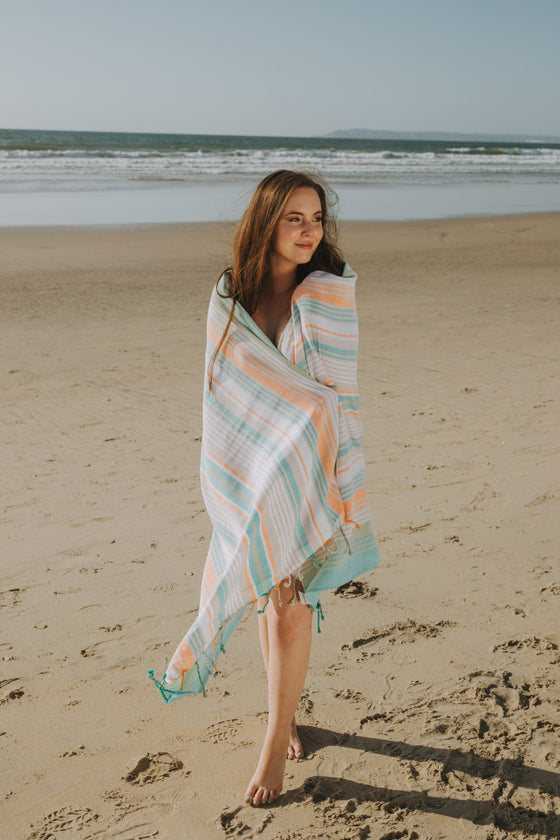 Rainbow Variegated Sand Free Turkish Towel in Mint