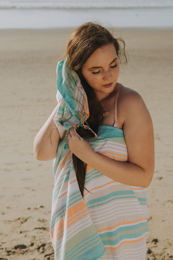 CLEARANCE - Rainbow Variegated Sand Free Turkish Towel in Mint