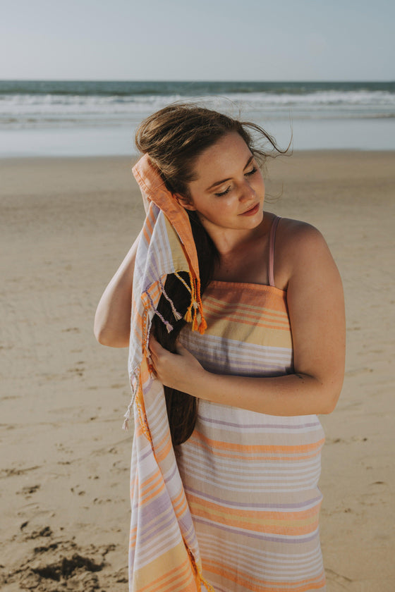 Rainbow Variegated Sand Free Turkish Towel in Orange