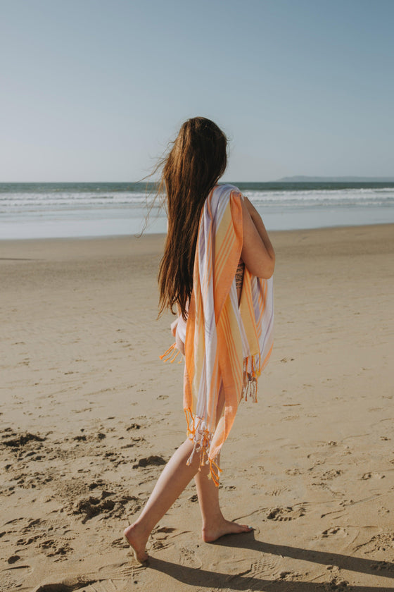 Rainbow Variegated Sand Free Turkish Towel in Orange