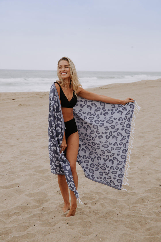 CLEARANCE - Leopard Turkish Towel Peshtemal in Indigo