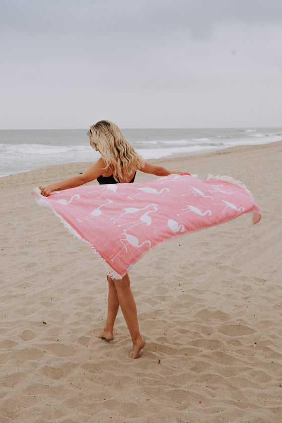 Flamingo Reversible Cotton Turkish Towel in Pink