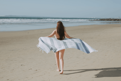 Kapris Striped Turkish Towel with Soft Terry Cloth Back in Grey and White