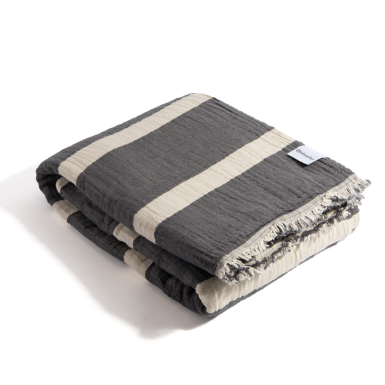 Multi Stripe Reversible Muslin Blanket in Charcoal