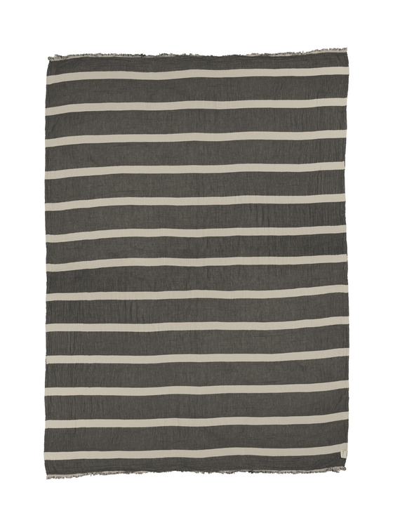 Multi Stripe Reversible Muslin Blanket in Charcoal