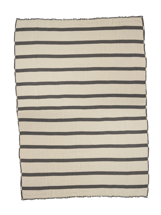 Multi Stripe Reversible Muslin Blanket in Charcoal