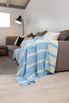 CLEARANCE - Multi Stripe Reversible Muslin Blanket in Light Blue