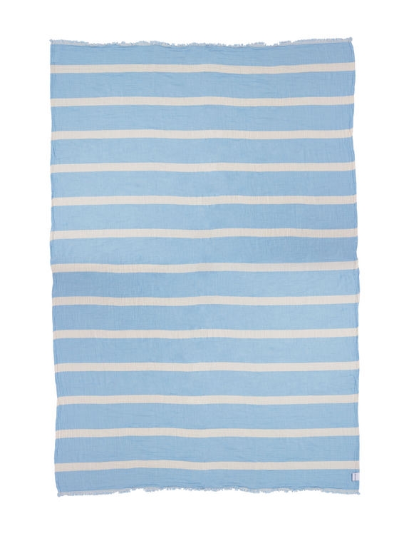 CLEARANCE - Multi Stripe Reversible Muslin Blanket in Light Blue