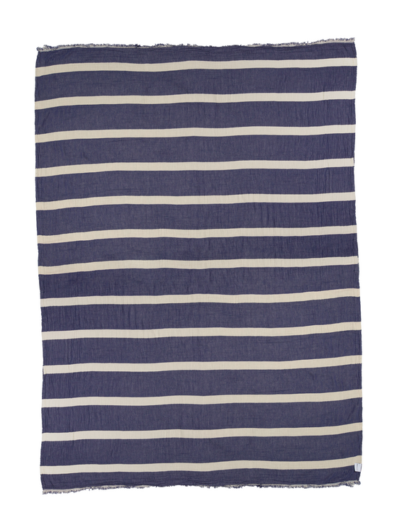 Clearance - Multi Stripe Reversible Muslin Blanket in Navy Blue