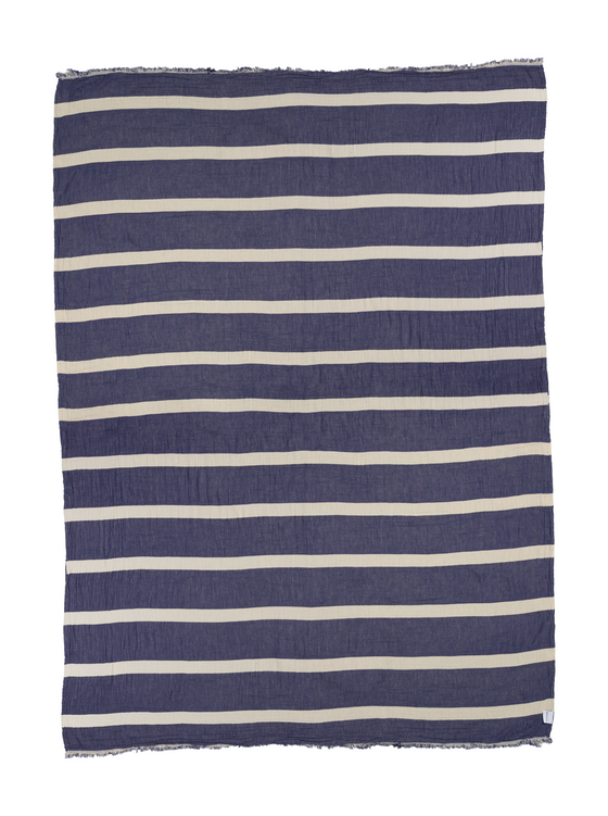 Multi Stripe Reversible Muslin Blanket in Navy Blue