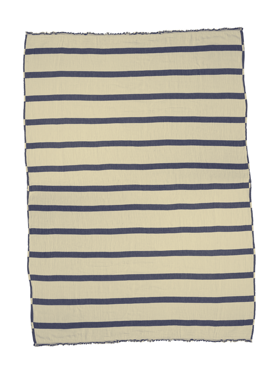Clearance - Multi Stripe Reversible Muslin Blanket in Navy Blue