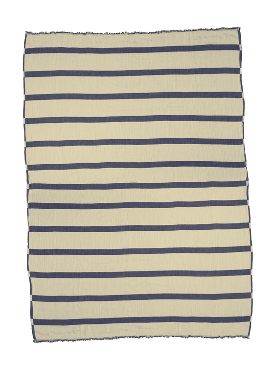 Multi Stripe Reversible Muslin Blanket in Navy Blue