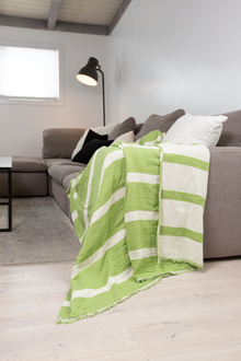  Clearance - Multi Stripe Reversible Muslin Blanket in Olive Green