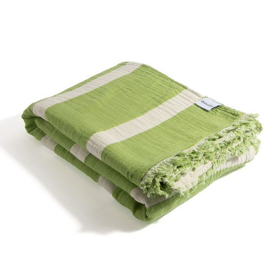 Clearance - Multi Stripe Reversible Muslin Blanket in Olive Green