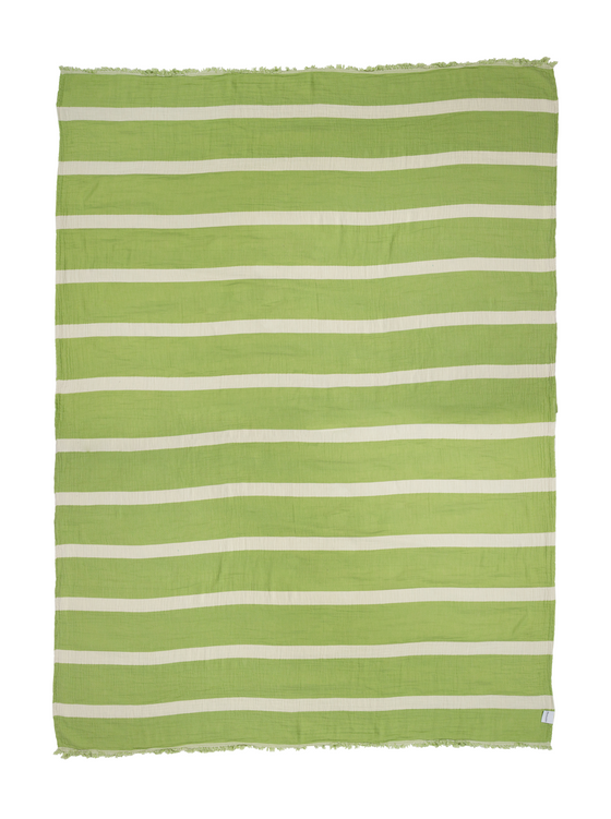 Clearance - Multi Stripe Reversible Muslin Blanket in Olive Green