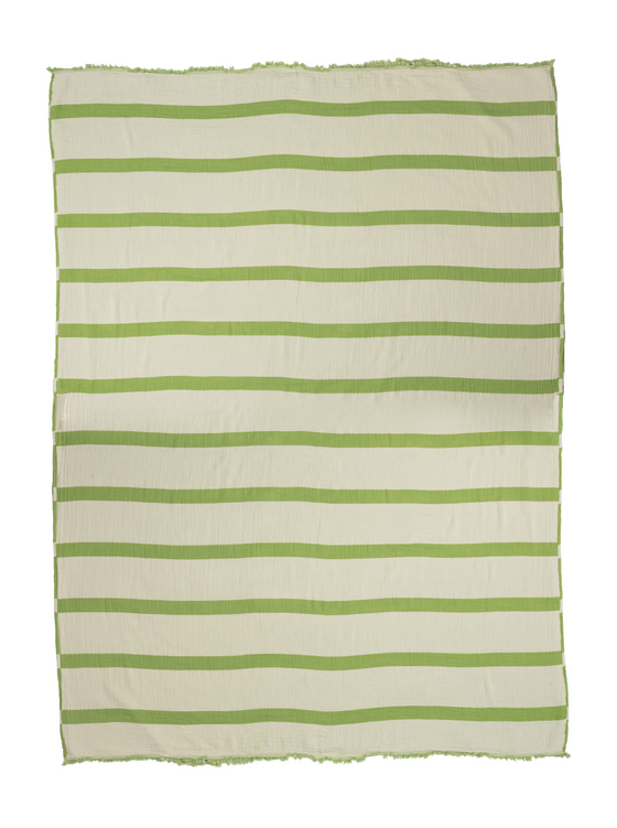 Clearance - Multi Stripe Reversible Muslin Blanket in Olive Green