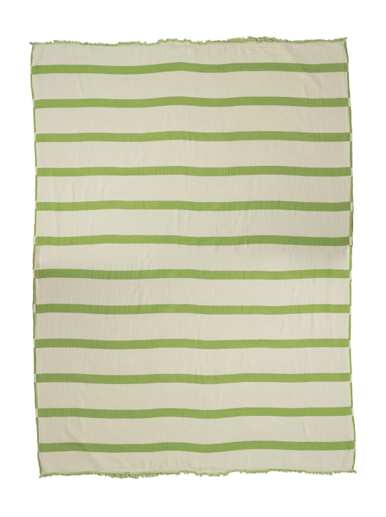 Multi Stripe Reversible Muslin Blanket in Olive Green