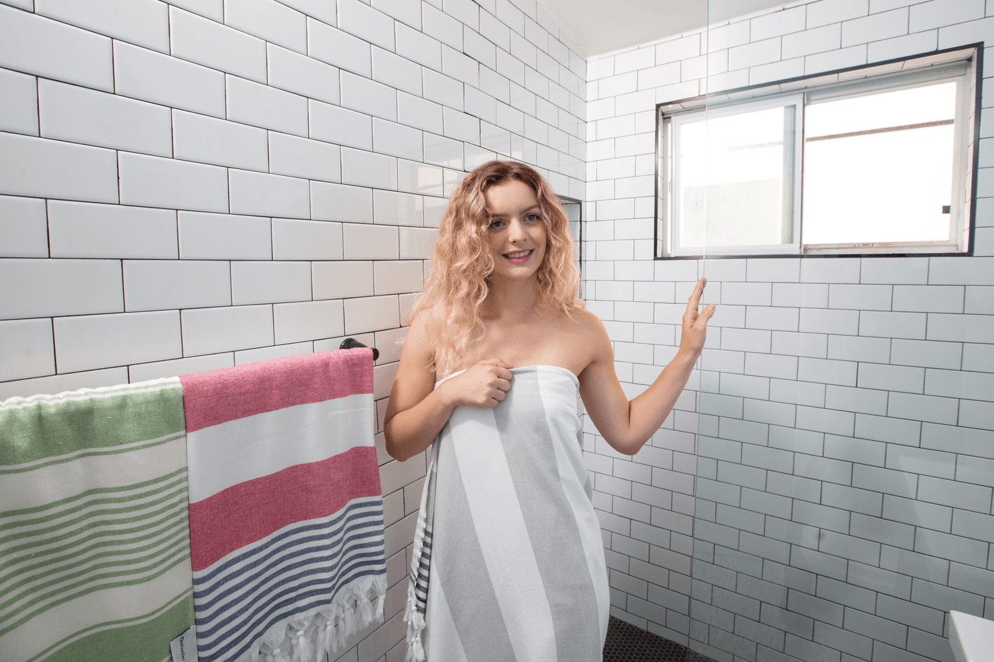 Marine Striped Turkish Towel with Soft Terry Cloth Back in Grey & Black