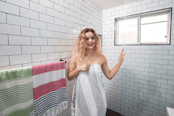 Marine Striped Turkish Towel with Soft Terry Cloth Back in Grey & Black