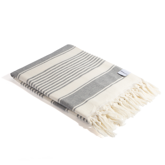 Sauna Stripe Organic Terry Cloth Lined Turkish Towel in Dark Grey