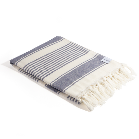 Sauna Stripe Organic Terry Cloth Lined Turkish Towel in Navy Blue