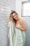 Sauna Stripe Terry Cloth Lined Turkish Towel in Olive Green