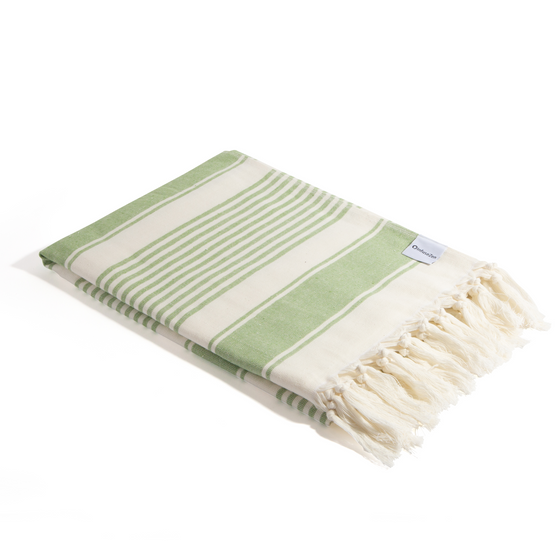 Sauna Stripe Organic Terry Cloth Lined Turkish Towel in Olive Green