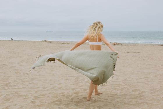 Stonewashed Organic Turkish Towel in Khaki Green