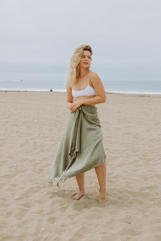 Stonewashed Organic Turkish Towel in Khaki Green