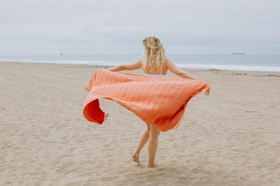 Stonewashed Organic Turkish Towel in Orange