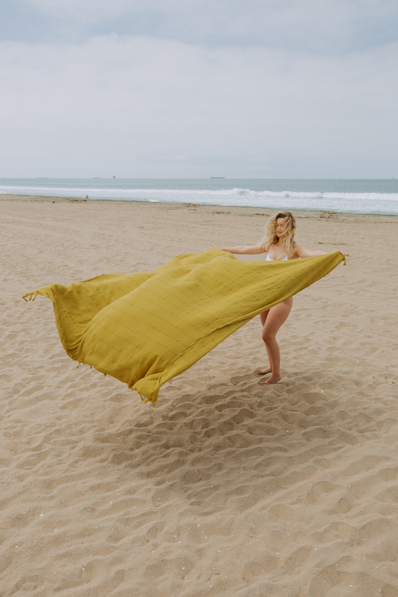 CLEARANCE - Stonewashed Large Turkish Throw Blanket in Golden Yellow