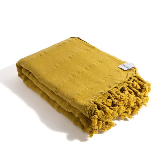 CLEARANCE - Stonewashed Large Turkish Throw Blanket in Golden Yellow
