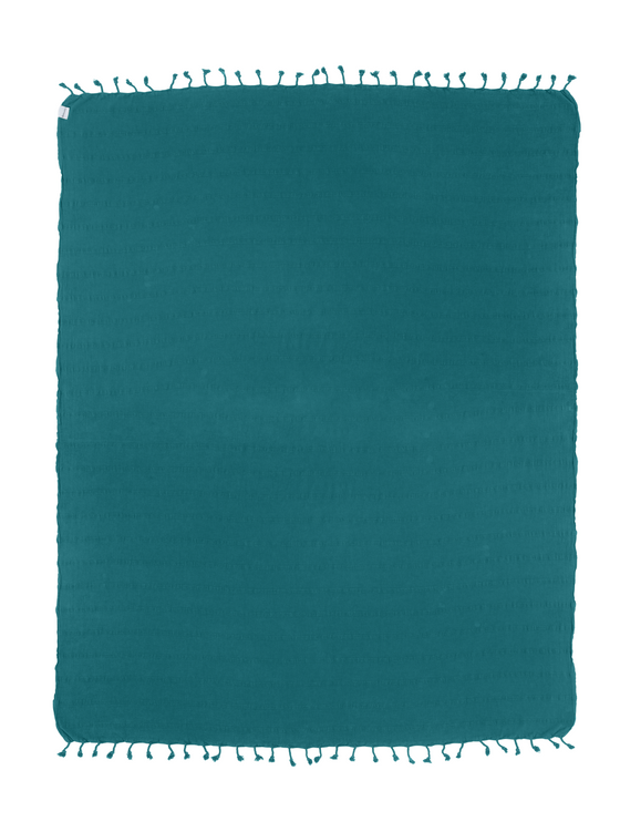 CLEARANCE - Stonewashed Large Turkish Throw Blanket in Teal Blue