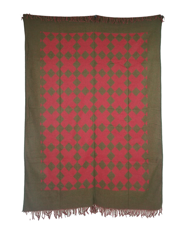 Reversible Turkish Throw Blanket in Red and Olive