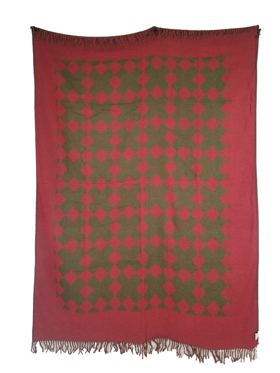 Reversible Turkish Throw Blanket in Red and Olive
