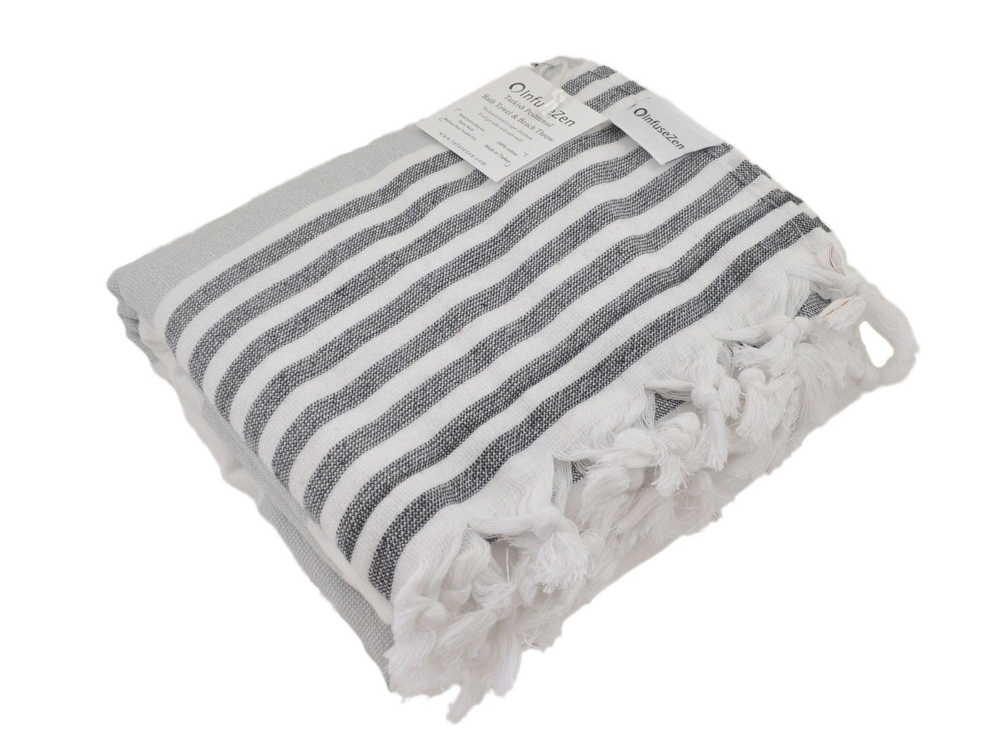 Marine Striped Turkish Towel with Soft Terry Cloth Back in Grey & Black