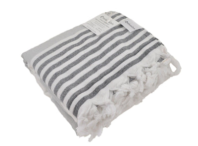 Marine Striped Turkish Towel with Soft Terry Cloth Back in Grey & Black