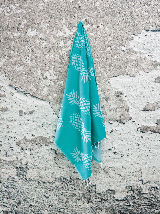 Pineapple Print Sand Free Turkish Towel in Mint