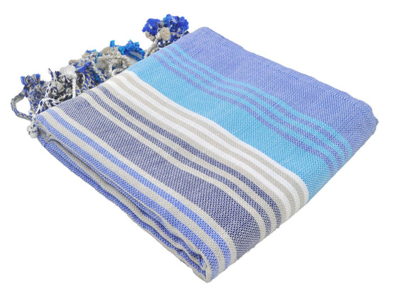 Rainbow Variegated Sand Free Turkish Towel in Navy