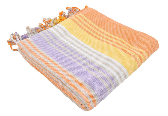 CLEARANCE - Rainbow Variegated Sand Free Turkish Towel in Orange